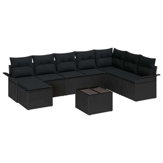 Alternative view of Set de canapele pentru grădină cu pernă 9 pcs Negru Rattan poli