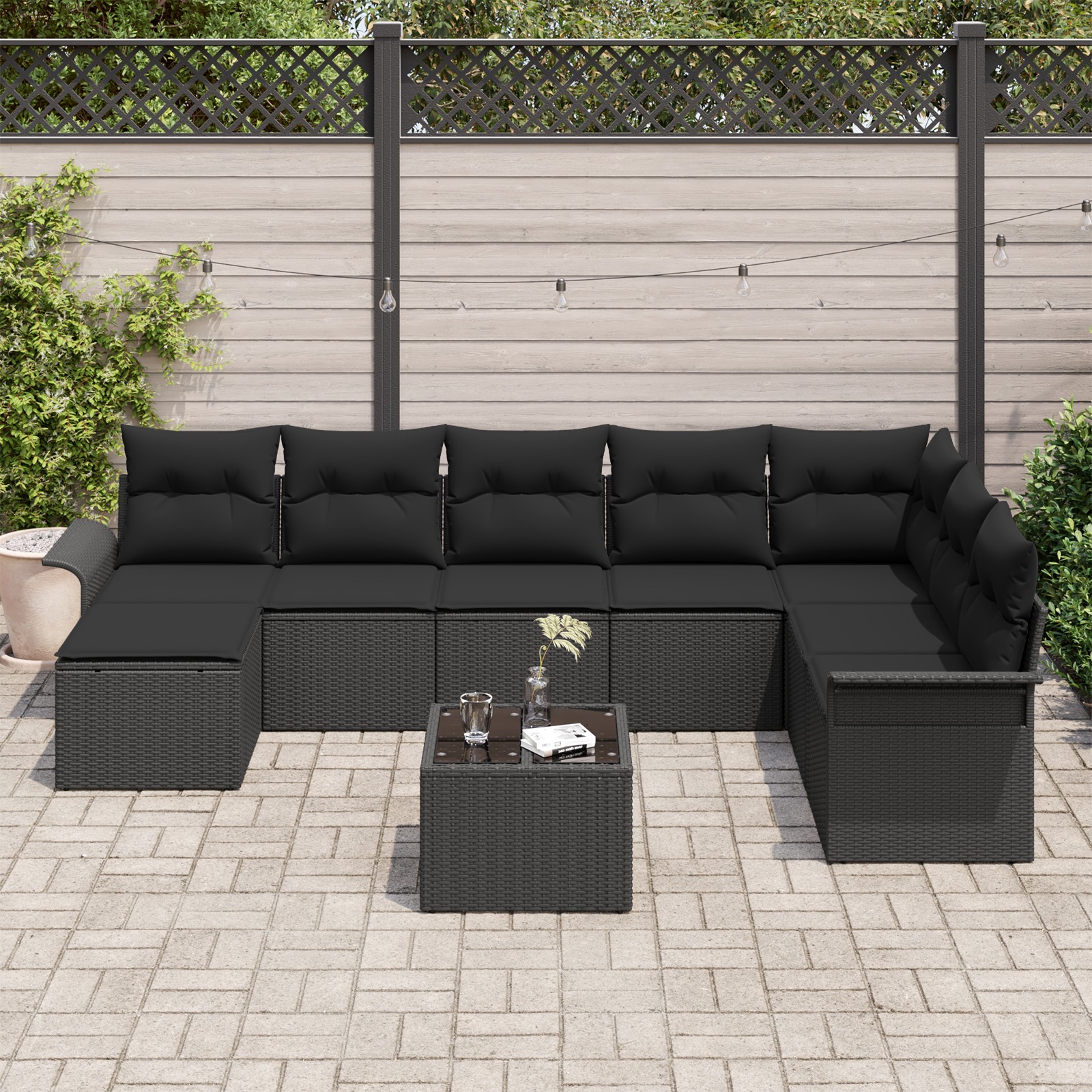 3345493 3 Set de canapele pentru grădină cu pernă 9 pcs Negru Rattan poli Set de canapele pentru grădină cu pernă 9 pcs Negru Rattan poli - imagine 3