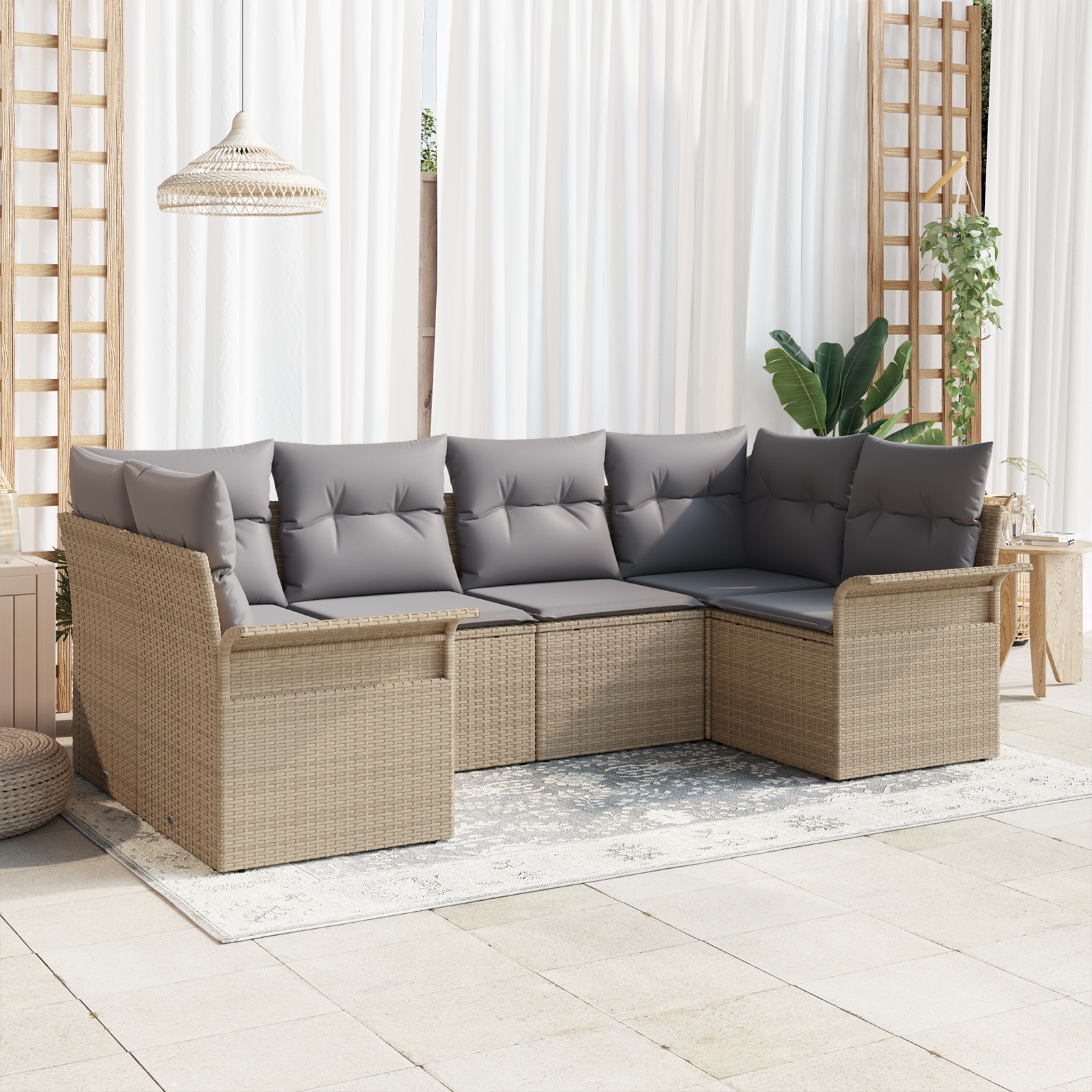 3345500 1 Set de canapele pentru grădină cu pernă 6 pcs Bej Rattan poli Set de canapele pentru grădină cu pernă 6 pcs Bej Rattan poli