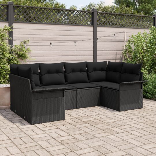 Set de canapele pentru grădină cu pernă 6 pcs Negru Rattan poli