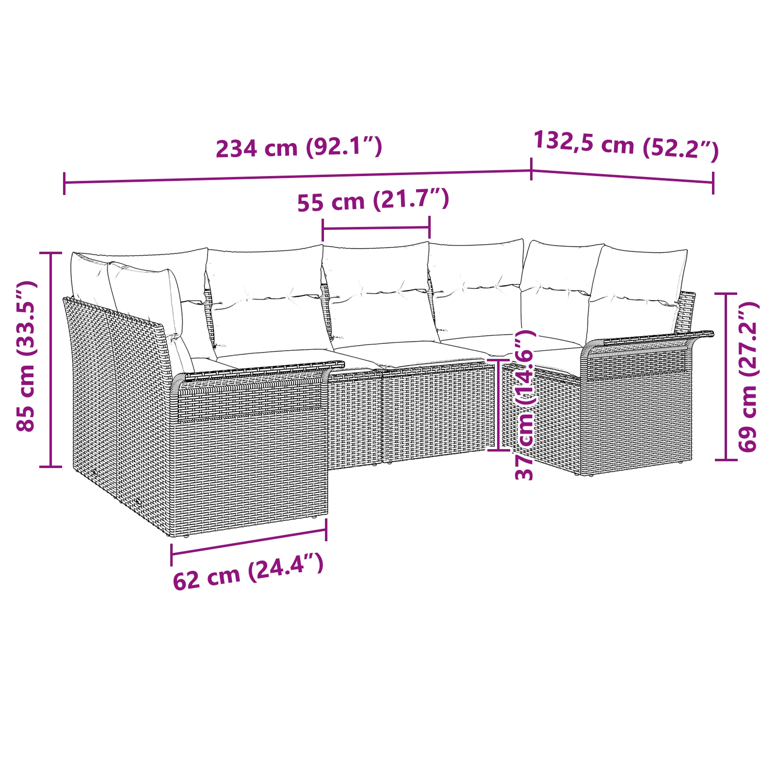 3345503 11 Set de canapele pentru grădină cu pernă 6 pcs Negru Rattan poli Set de canapele pentru grădină cu pernă 6 pcs Negru Rattan poli - imagine 11