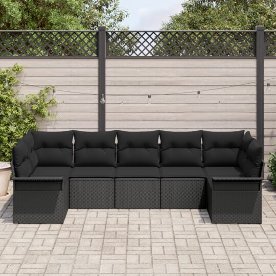 3345513 3 Set de canapele pentru grădină cu pernă 7 pcs Negru Rattan poli 3345513 3