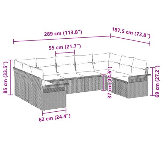 3345520 11 Set de canapele pentru grădină cu pernă 9 pcs Bej Rattan poli 3345520 11