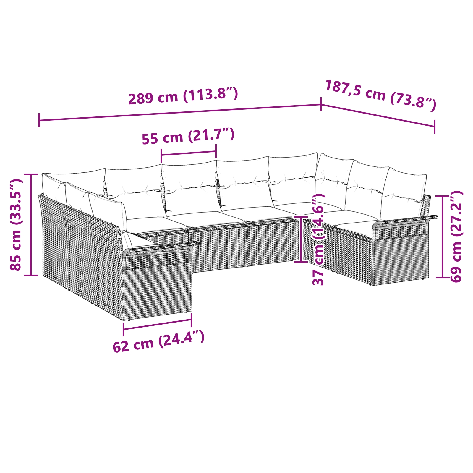 3345520 11 Set de canapele pentru grădină cu pernă 9 pcs Bej Rattan poli Set de canapele pentru grădină cu pernă 9 pcs Bej Rattan poli - imagine 11