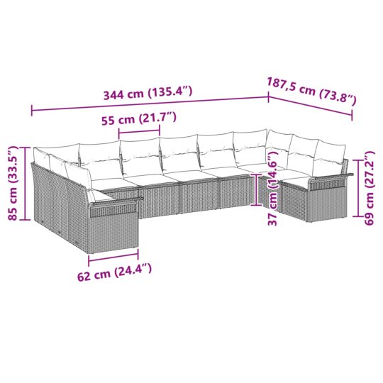 3345540 11 Set de canapele pentru grădină cu pernă 10 pcs Bej Rattan poli 3345540 11