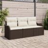3345558 1 Set de canapele pentru grădină cu pernă 3 pcs Maro Rattan poli 3345558 1