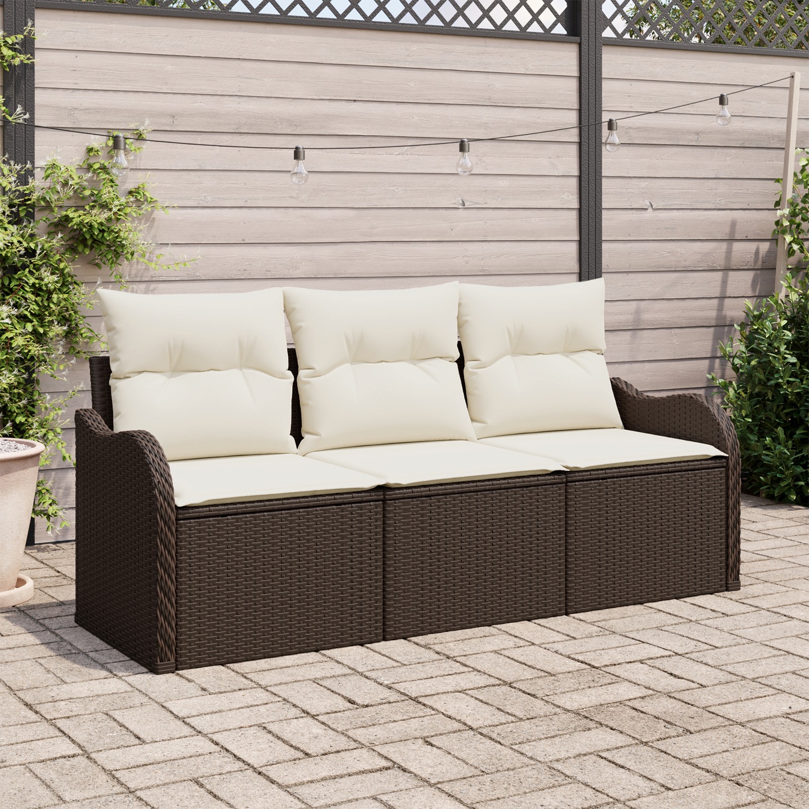 3345558 1 Set de canapele pentru grădină cu pernă 3 pcs Maro Rattan poli Set de canapele pentru grădină cu pernă 3 pcs Maro Rattan poli