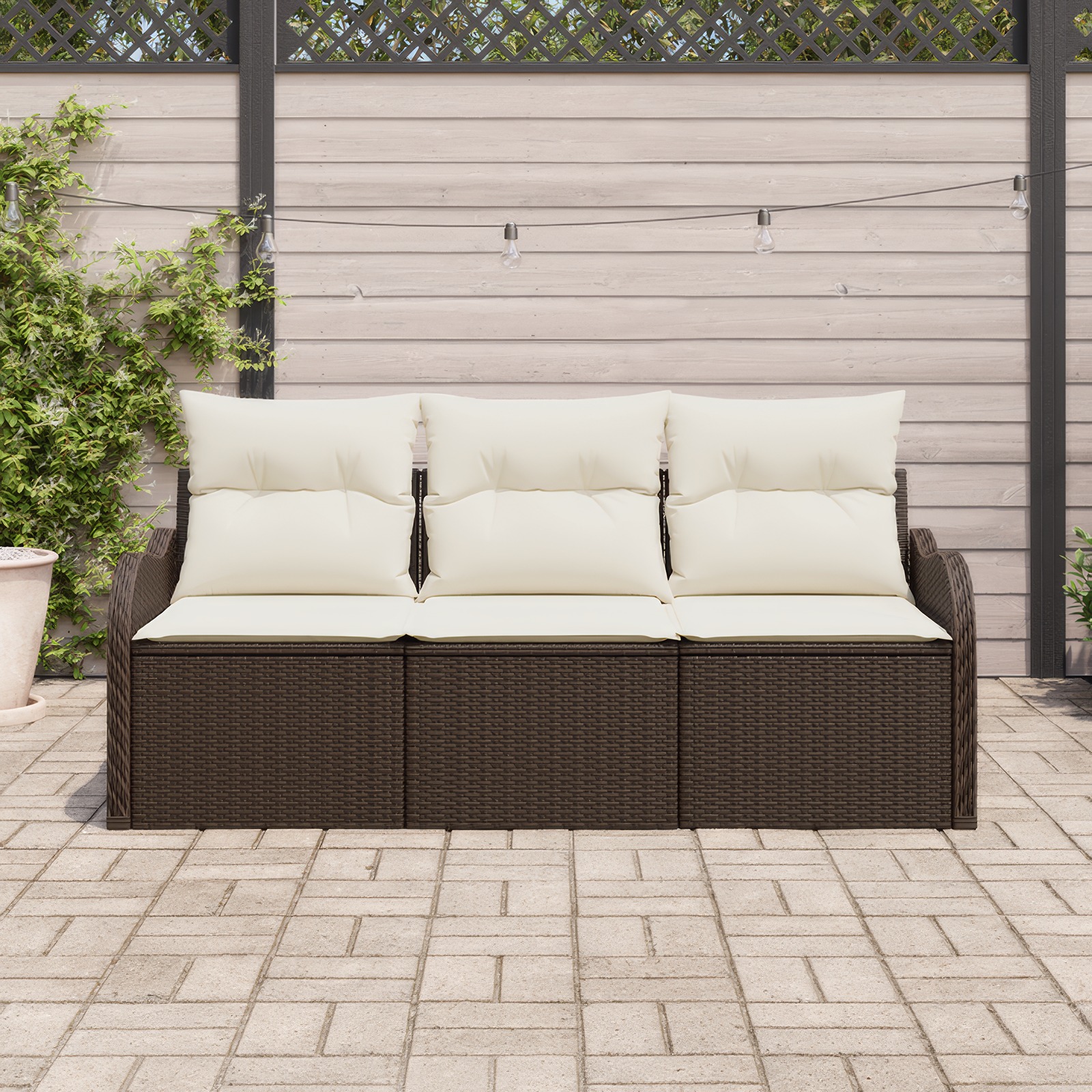 3345558 3 Set de canapele pentru grădină cu pernă 3 pcs Maro Rattan poli Set de canapele pentru grădină cu pernă 3 pcs Maro Rattan poli - imagine 3
