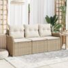 3345561 1 Set de canapele pentru grădină cu pernă 3 pcs Bej Rattan poli 3345561 1