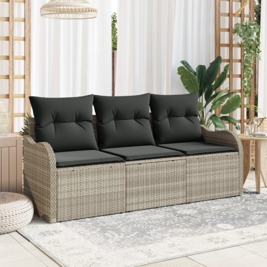 Set de canapele pentru grădină 3 pcs Gri deschis Rattan poli