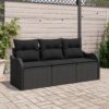 3345563 1 Set de canapele pentru grădină cu pernă 3 pcs Negru Rattan poli 3345563 1