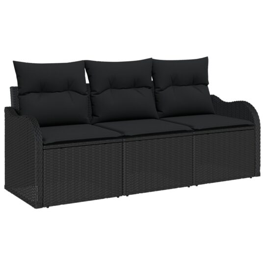 3345563 2 Set de canapele pentru grădină cu pernă 3 pcs Negru Rattan poli 3345563 2