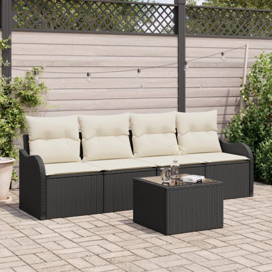 Set de canapele pentru grădină 5 pcs Negru Rattan poli