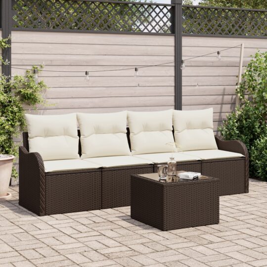 Set de canapele pentru grădină 5 pcs Maro Rattan poli