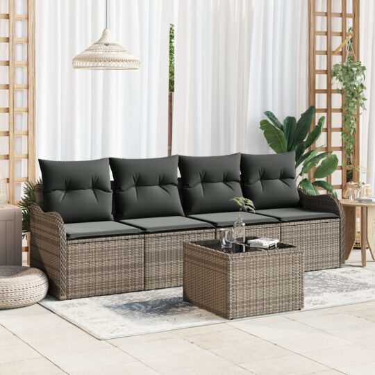 Set de canapele pentru grădină 5 pcs Gri Rattan poli