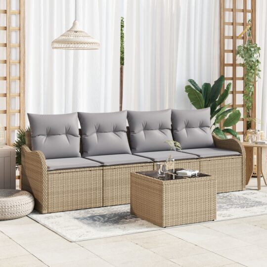 Set de canapele pentru grădină 5 pcs Bej Rattan poli