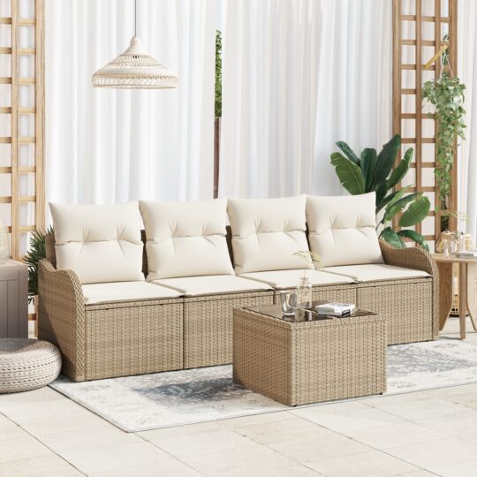 Set de canapele pentru grădină 5 pcs Bej Rattan poli