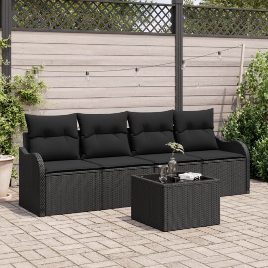 Set de canapele pentru grădină 5 pcs Negru Rattan poli