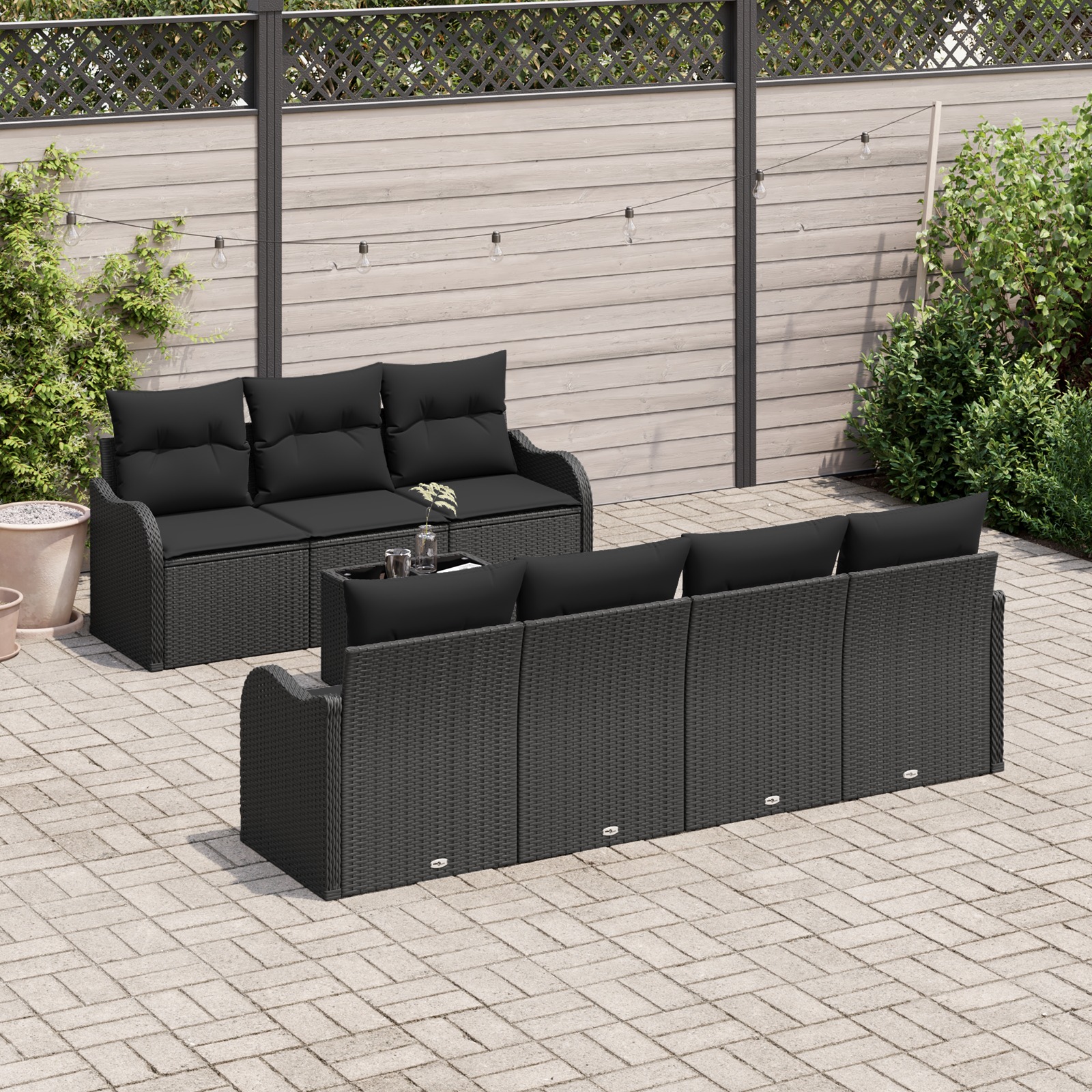 3345613 3 Set de canapele pentru grădină 8 pcs Negru 55 x 55 x 37 cm Set de canapele pentru grădină 8 pcs Negru 55 x 55 x 37 cm - imagine 3