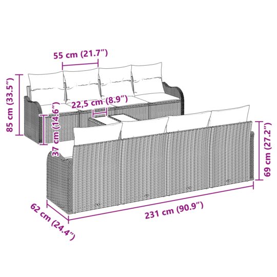 3345630 8 Set de canapele pentru grădină 9 pcs Bej 55 x 55 x 37 cm 3345630 8