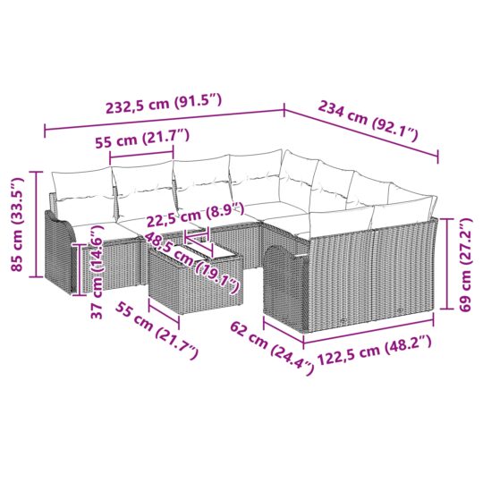 3345638 9 Set de canapele pentru grădină 9 pcs Maro 55 x 55 x 37 cm 3345638 9