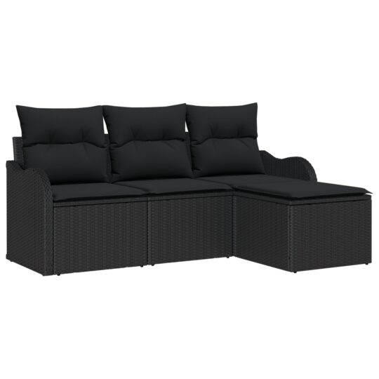 Alternative view of Set de canapele pentru grădină cu pernă 4 pcs Negru Rattan poli