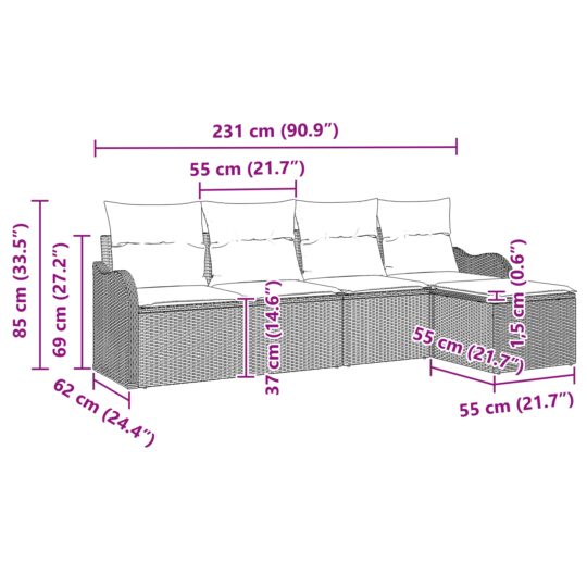 3345658 8 Set de canapele pentru grădină cu pernă 5 pcs Maro Rattan poli 3345658 8