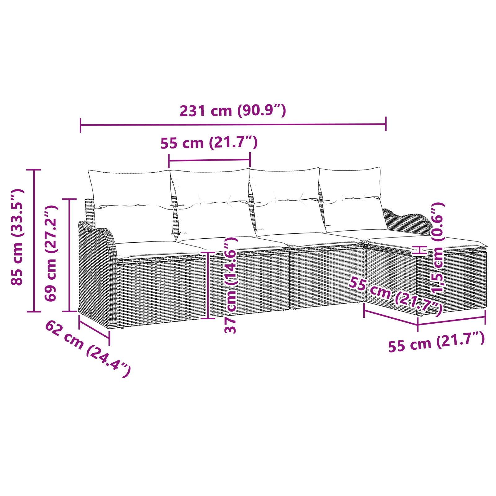 3345659 9 Set de canapele pentru grădină cu pernă 5 pcs Gri Rattan poli Set de canapele pentru grădină cu pernă 5 pcs Gri Rattan poli - imagine 9