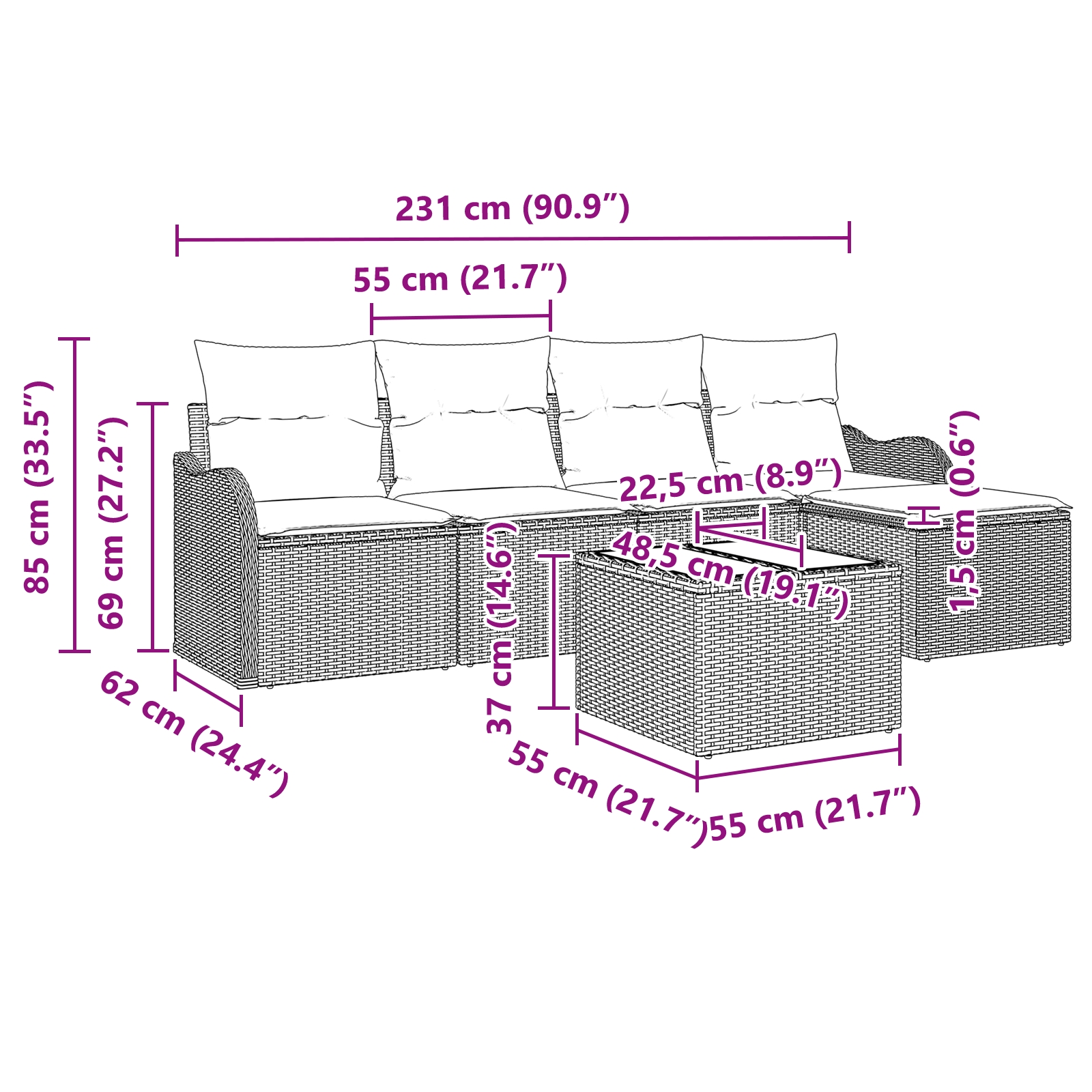 3345669 9 Set de canapele pentru grădină cu pernă 6 pcs Gri Rattan poli Set de canapele pentru grădină cu pernă 6 pcs Gri Rattan poli - imagine 9