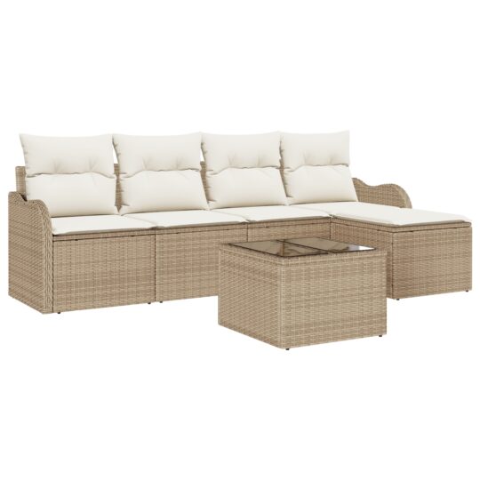 Alternative view of Set de canapele pentru grădină cu pernă 6 pcs Bej Rattan poli