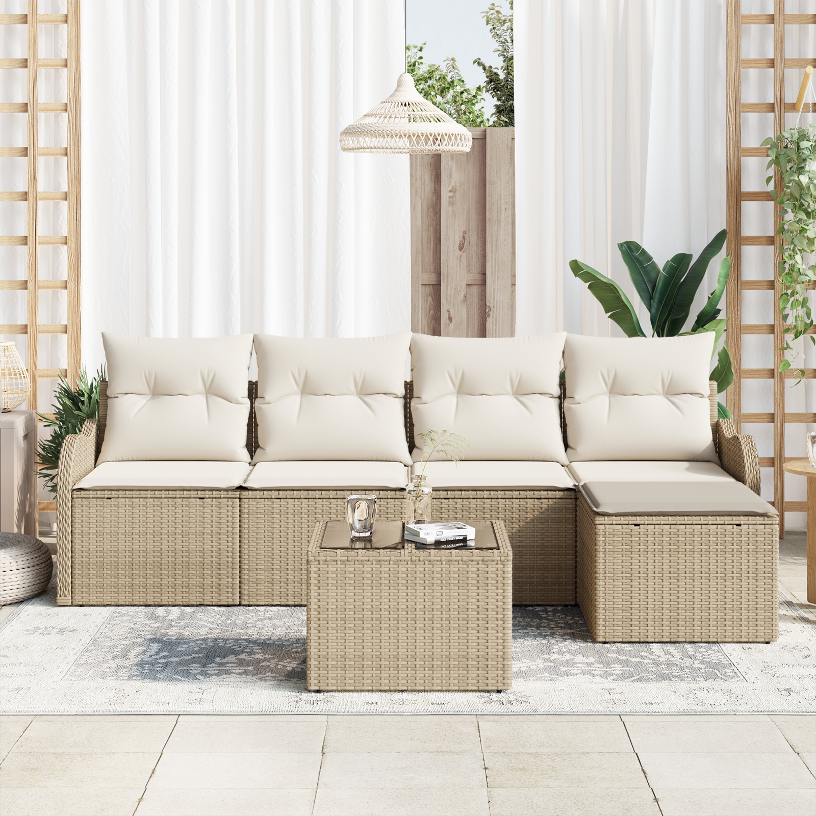 3345671 3 Set de canapele pentru grădină cu pernă 6 pcs Bej Rattan poli Set de canapele pentru grădină cu pernă 6 pcs Bej Rattan poli - imagine 3