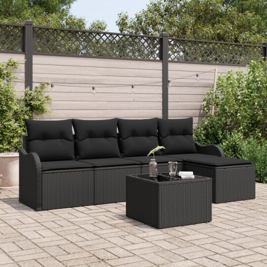 Set de canapele pentru grădină cu pernă 6 pcs Negru Rattan poli