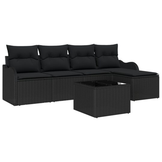 Alternative view of Set de canapele pentru grădină cu pernă 6 pcs Negru Rattan poli