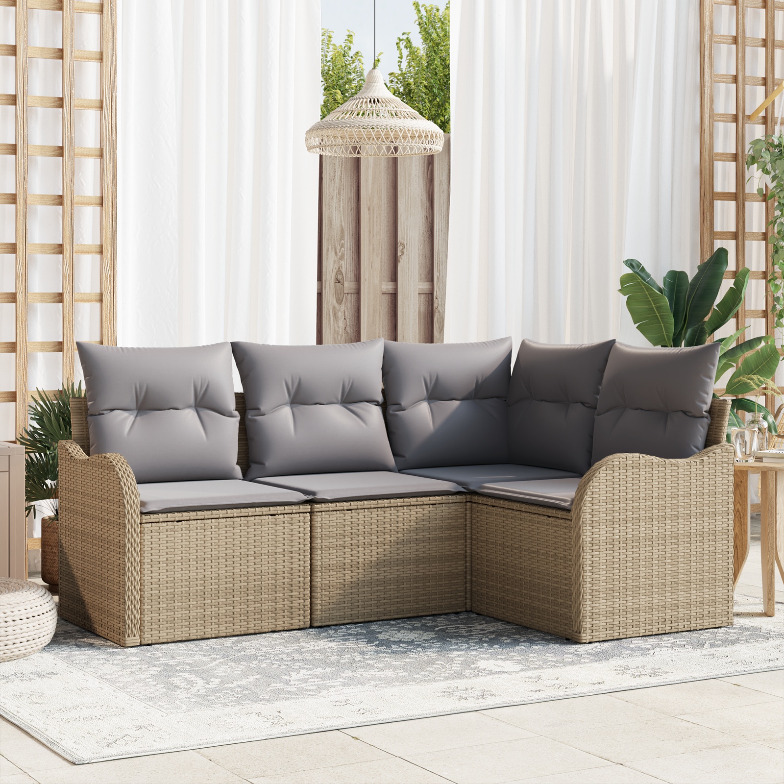 3345680 1 Set de canapele pentru grădină cu pernă 4 pcs Bej Rattan poli Set de canapele pentru grădină cu pernă 4 pcs Bej Rattan poli