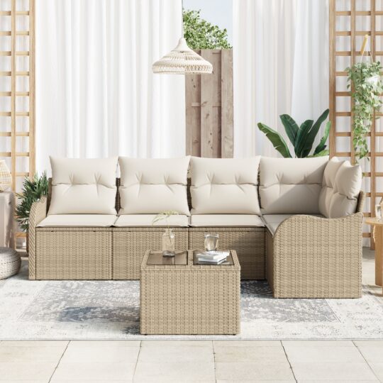 3345711 3 Set de canapele pentru grădină cu pernă 6 pcs Bej Rattan poli 3345711 3