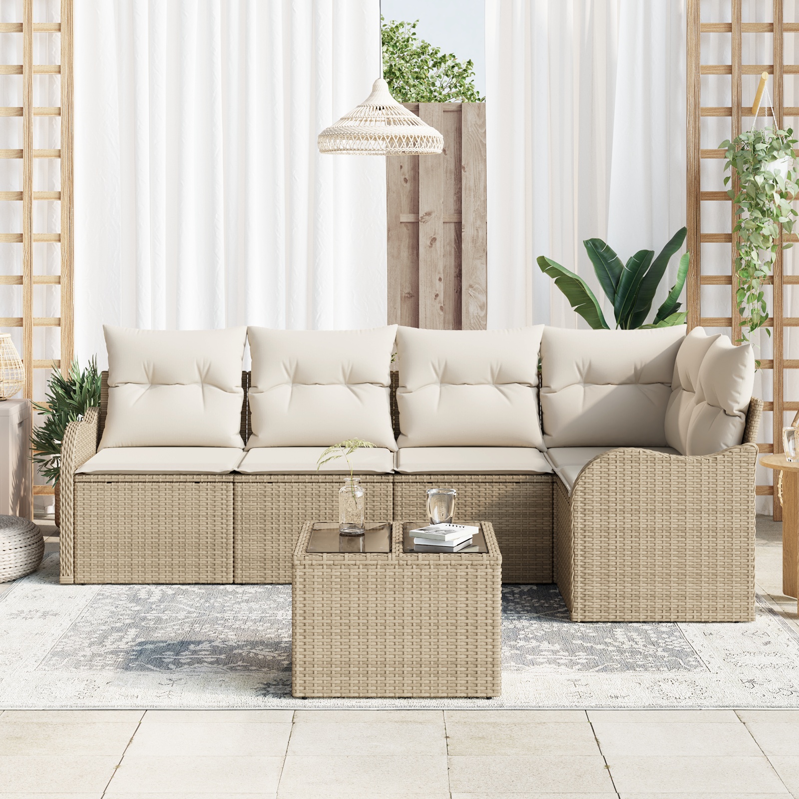 3345711 3 Set de canapele pentru grădină cu pernă 6 pcs Bej Rattan poli Set de canapele pentru grădină cu pernă 6 pcs Bej Rattan poli - imagine 3