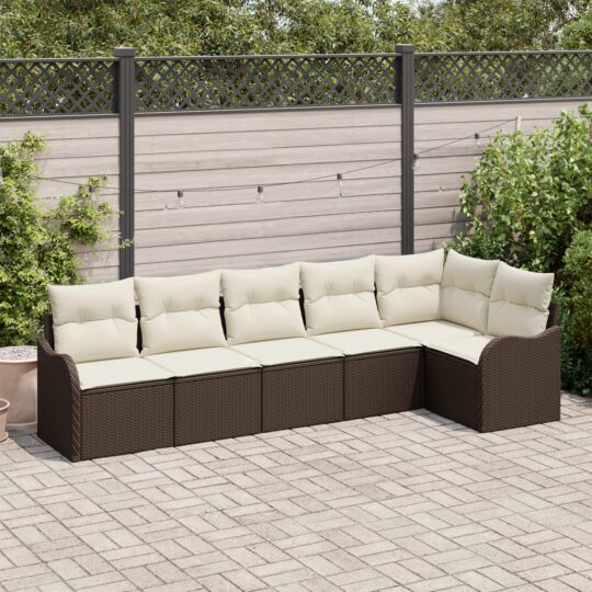 Set de canapele pentru grădină cu pernă 6 pcs Maro Rattan poli