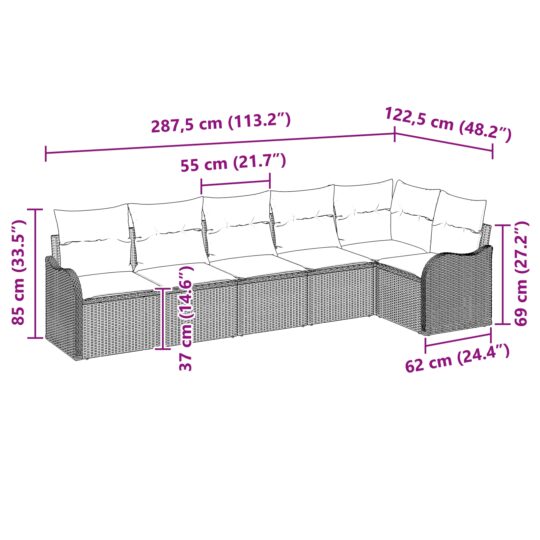 3345721 8 Set de canapele pentru grădină cu pernă 6 pcs Bej Rattan poli 3345721 8