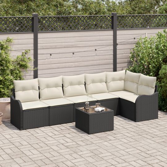 Set de canapele pentru grădină cu pernă 7 pcs Negru Rattan poli