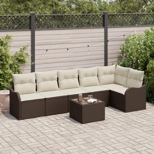 Set de canapele pentru grădină cu pernă 7 pcs Maro Rattan poli