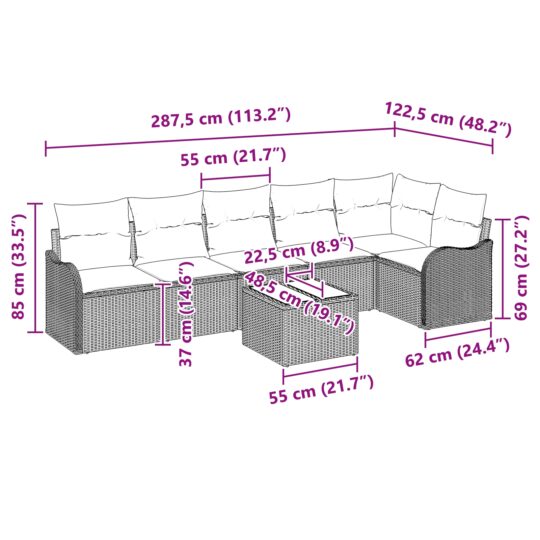 3345728 9 Set de canapele pentru grădină cu pernă 7 pcs Maro Rattan poli 3345728 9
