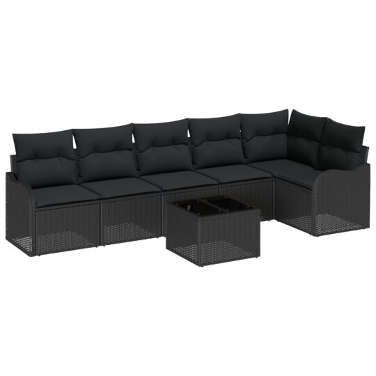 Alternative view of Set de canapele pentru grădină cu pernă 7 pcs Negru Rattan poli