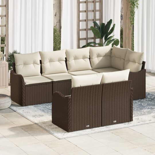 Set de canapele pentru grădină cu pernă 7 pcs Maro Rattan poli