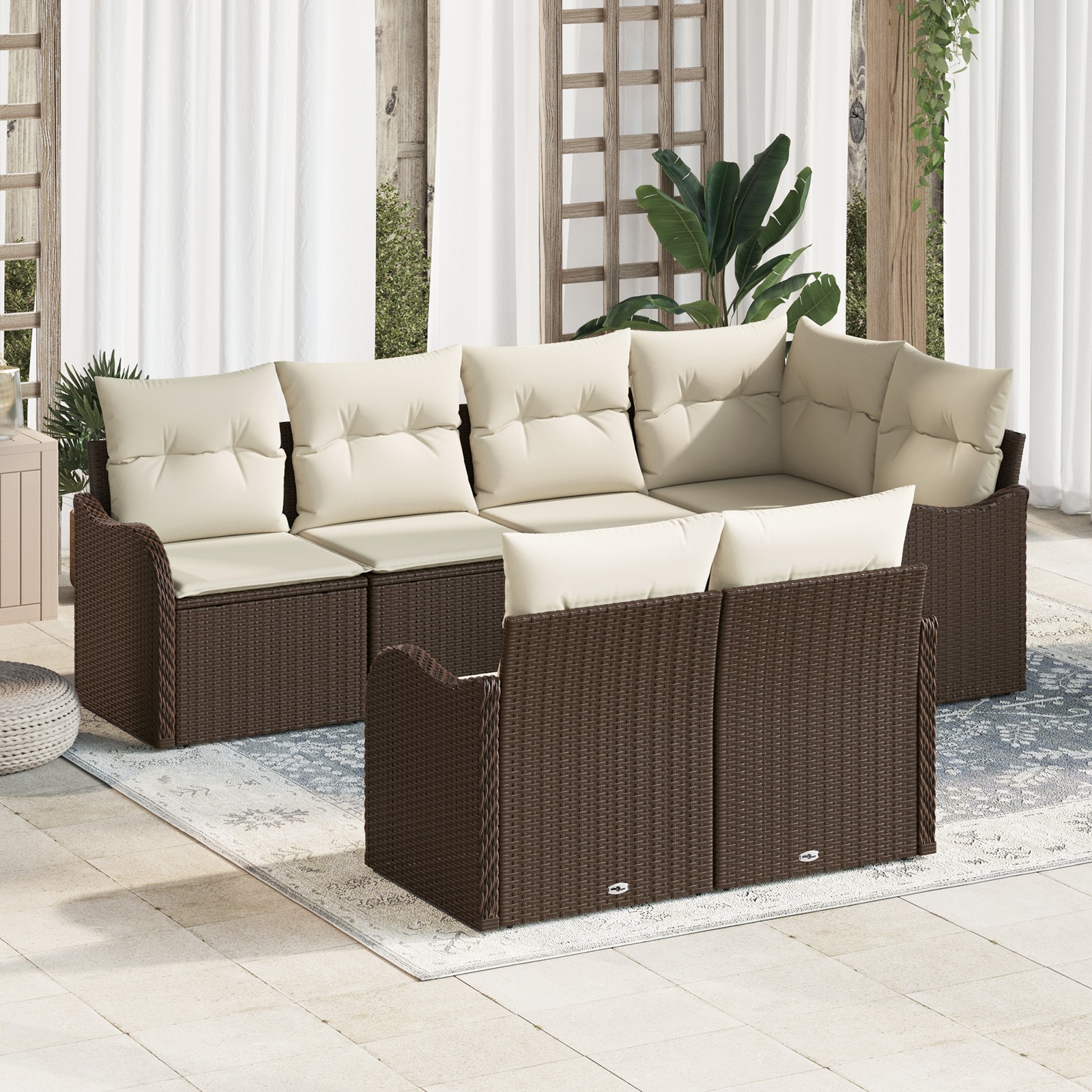 3345738 1 Set de canapele pentru grădină cu pernă 7 pcs Maro Rattan poli Set de canapele pentru grădină cu pernă 7 pcs Maro Rattan poli