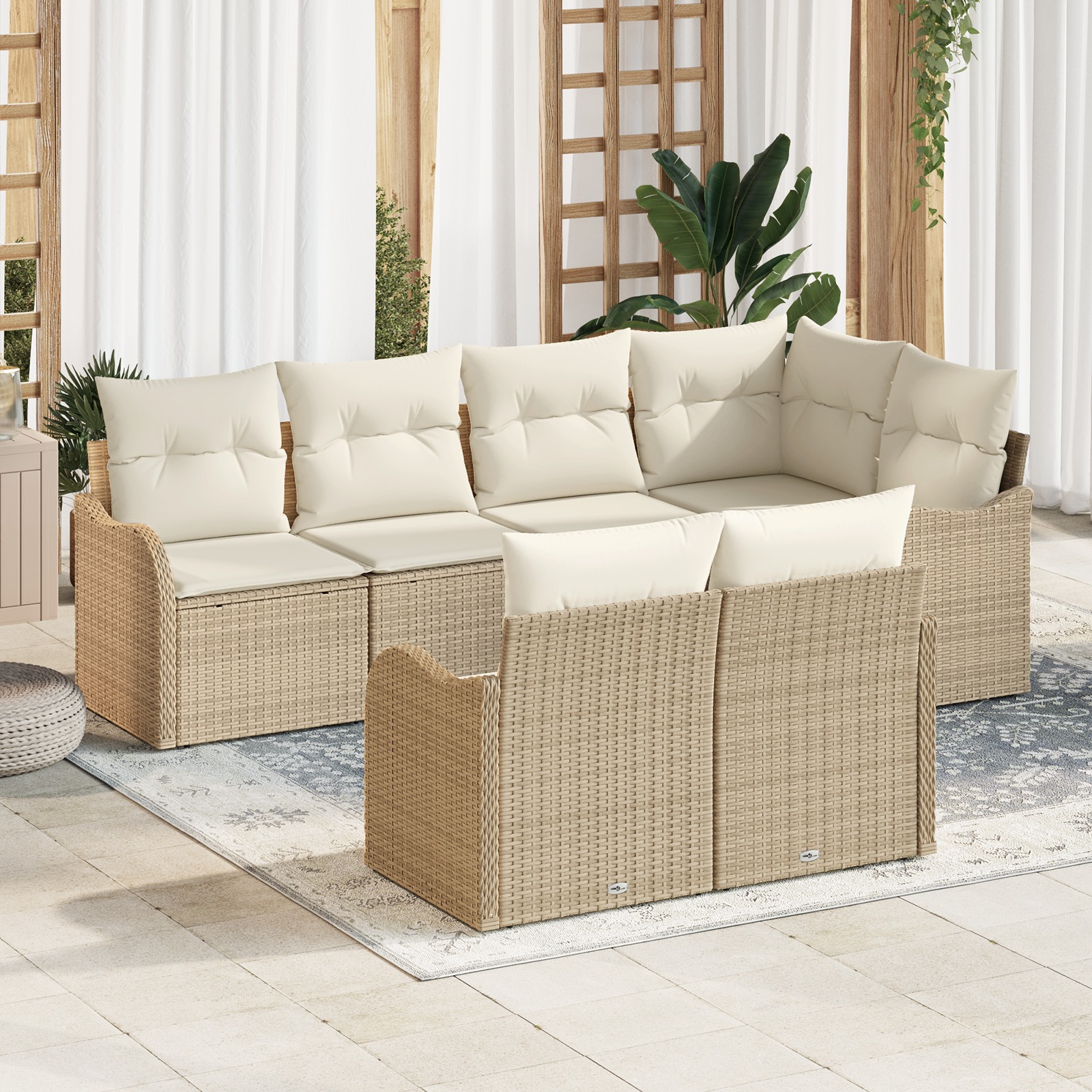 3345741 1 Set de canapele pentru grădină cu pernă 7 pcs Bej Rattan poli Set de canapele pentru grădină cu pernă 7 pcs Bej Rattan poli