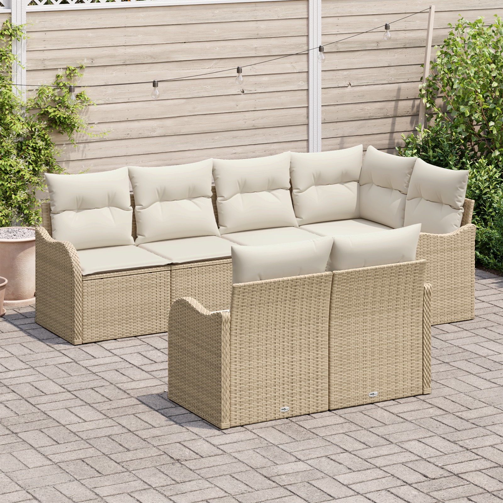 3345741 3 Set de canapele pentru grădină cu pernă 7 pcs Bej Rattan poli Set de canapele pentru grădină cu pernă 7 pcs Bej Rattan poli - imagine 3