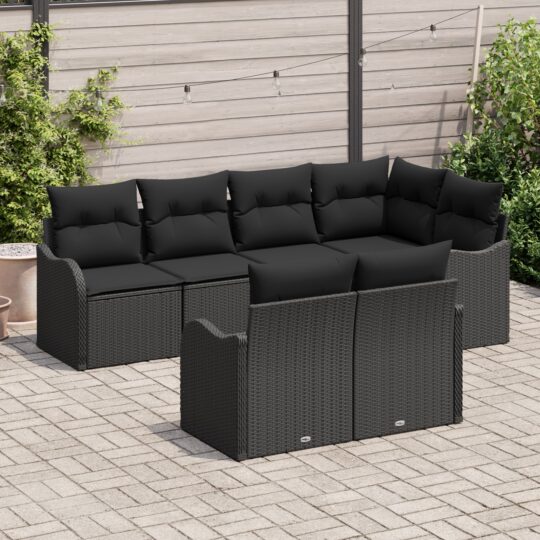3345743 3 Set de canapele pentru grădină cu pernă 7 pcs Negru Rattan poli 3345743 3