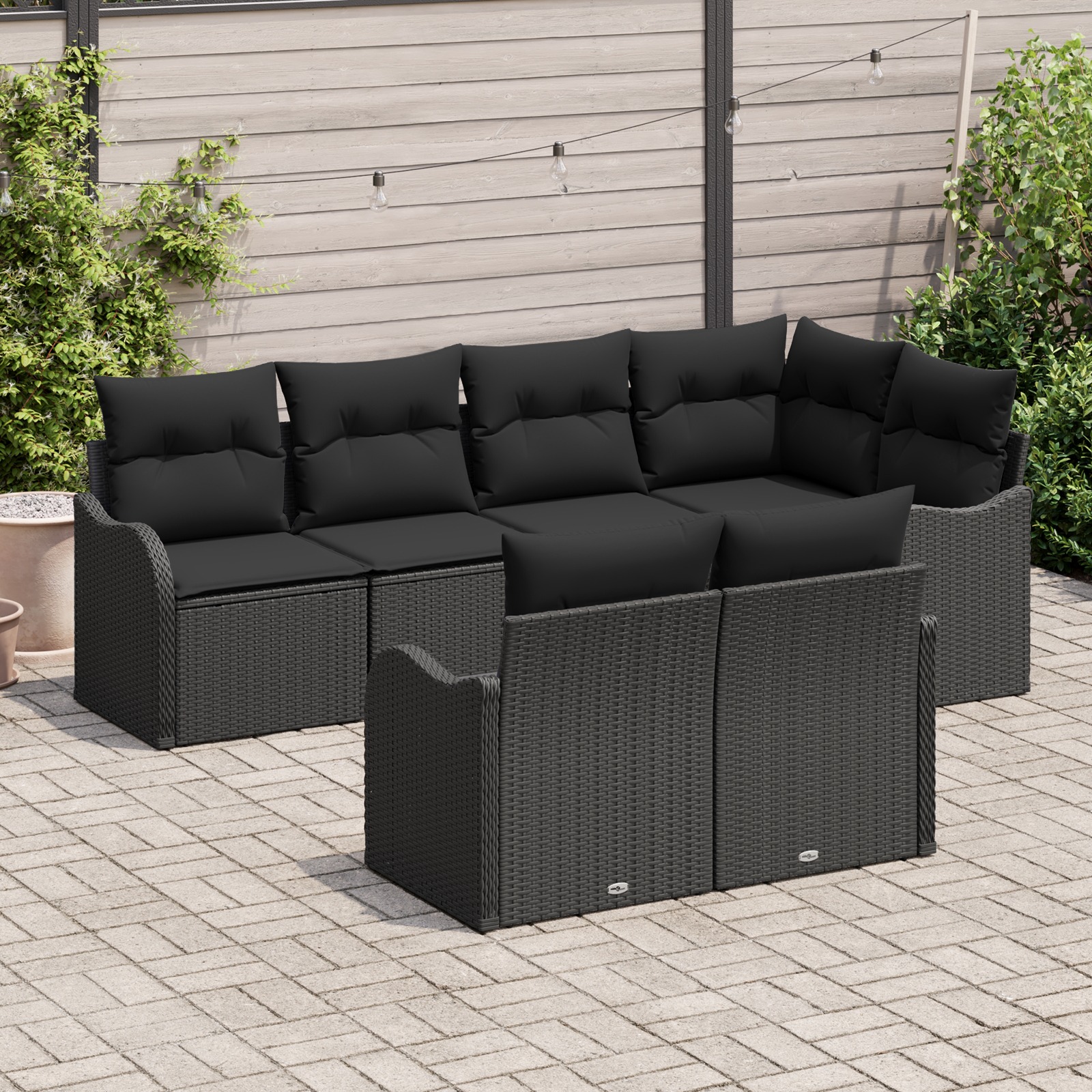 3345743 3 Set de canapele pentru grădină cu pernă 7 pcs Negru Rattan poli Set de canapele pentru grădină cu pernă 7 pcs Negru Rattan poli - imagine 3