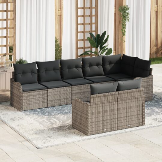 Set de canapele pentru grădină cu pernă 8 pcs Gri Rattan poli