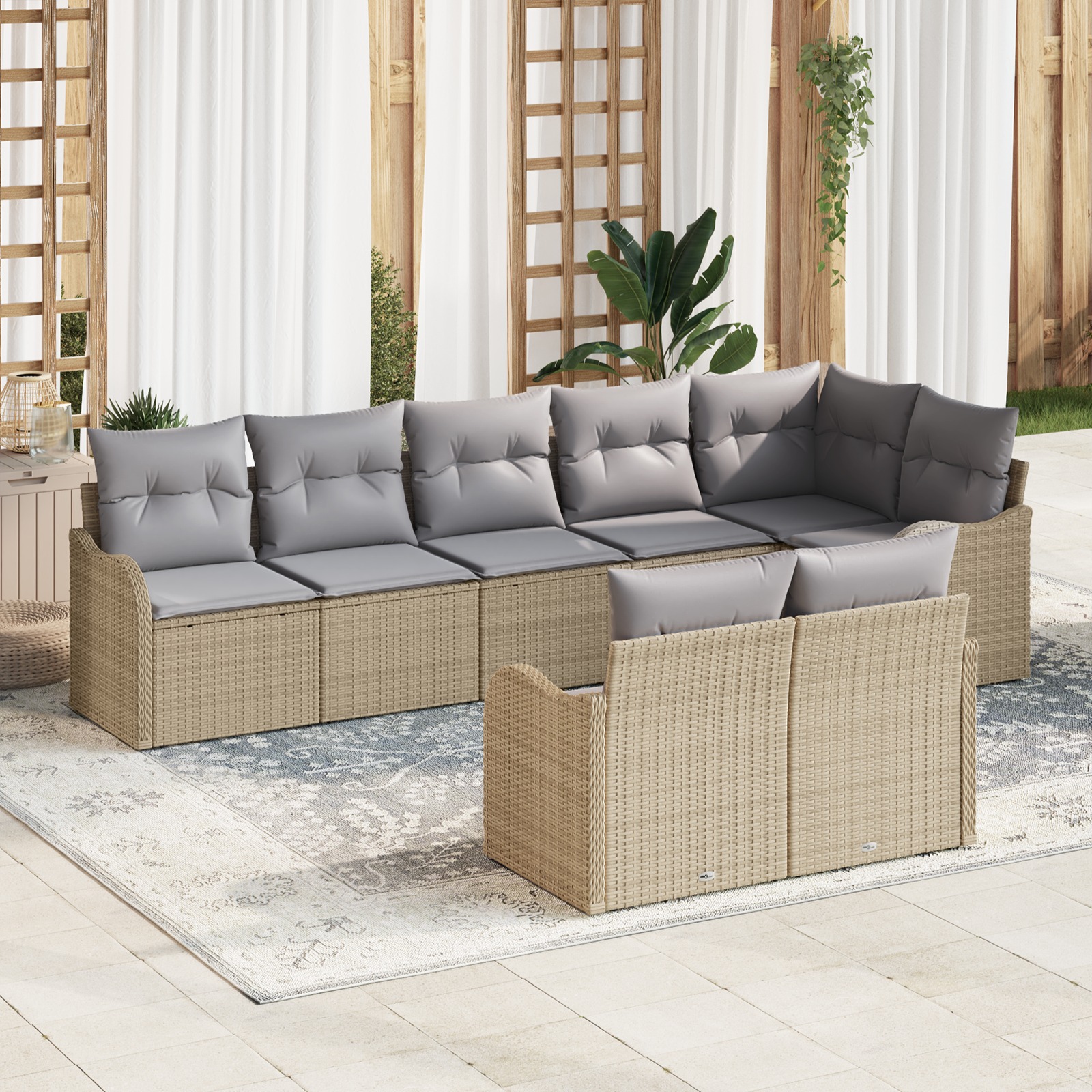 3345750 1 Set de canapele pentru grădină cu pernă 8 pcs Bej Rattan poli Set de canapele pentru grădină cu pernă 8 pcs Bej Rattan poli